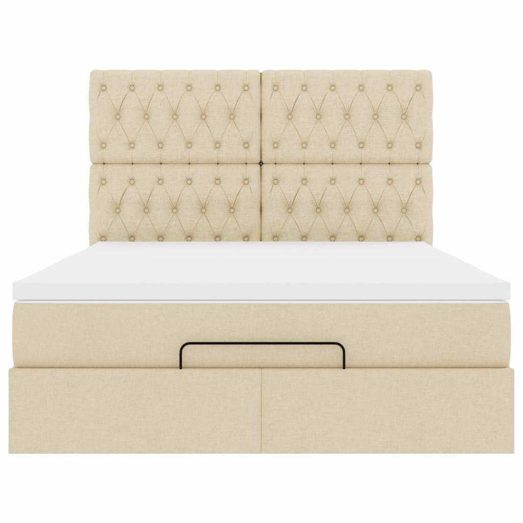 vidaXL Οθωμανικό κρεβάτι με στρώμα Cream 140x190cm ύφασμα