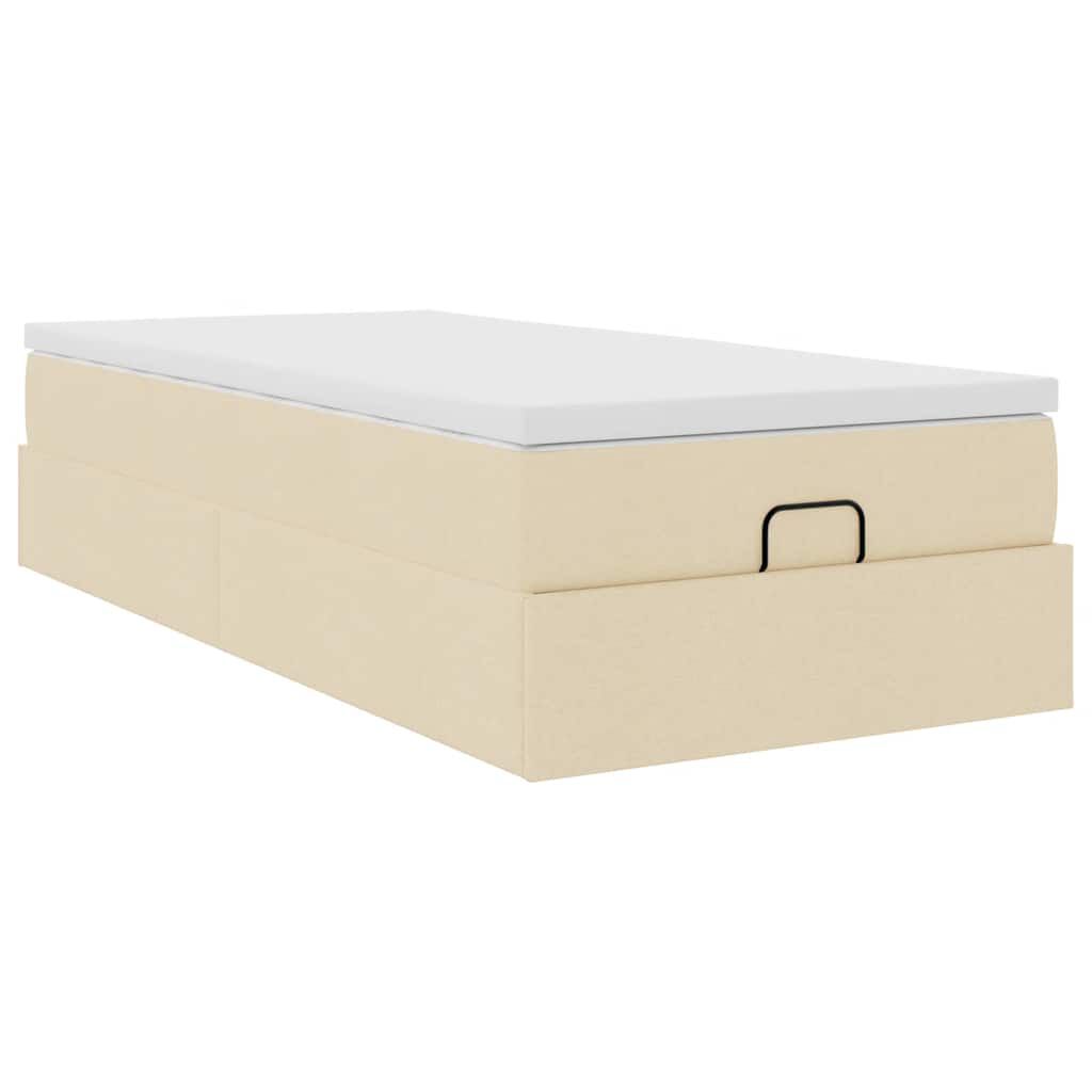 vidaXL Οθωμανικό κρεβάτι με στρώμα Cream 90x200cm ύφασμα