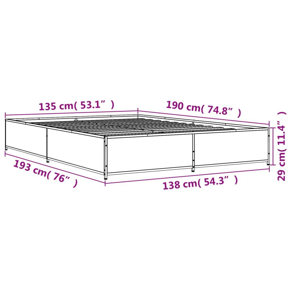 vidaXL Πλαίσιο Κρεβατιού Sonoma Δρυς 135x190 εκ. Επεξ. Ξύλο & Μέταλλο