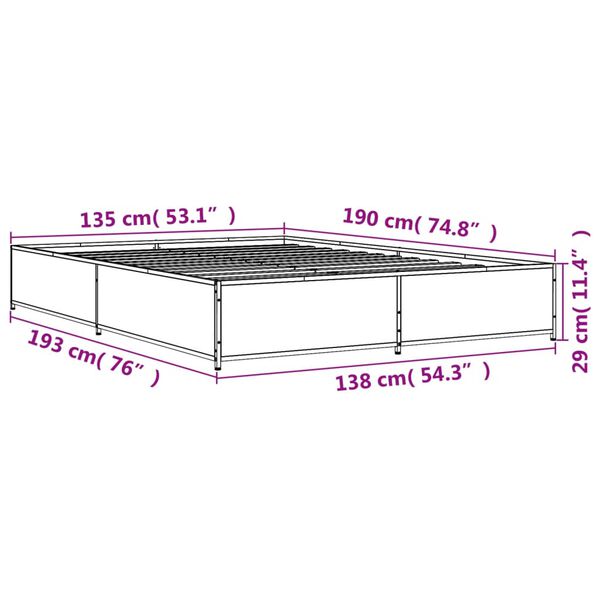 vidaXL Πλαίσιο Κρεβατιού Sonoma Δρυς 135x190 εκ. Επεξ. Ξύλο & Μέταλλο