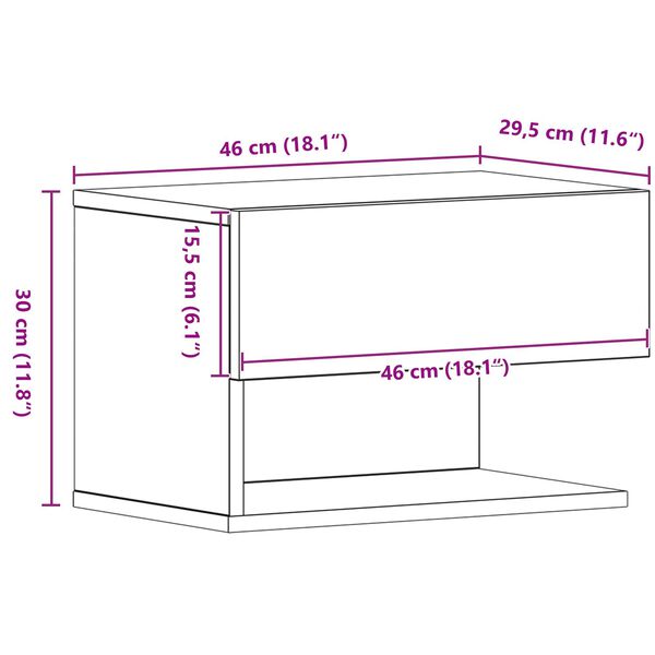 vidaXL Κομοδίνο 2 pcs Μαύρη δρυς 46 x 29.5 x 30 εκ. Επεξεργασμένο ξύλο