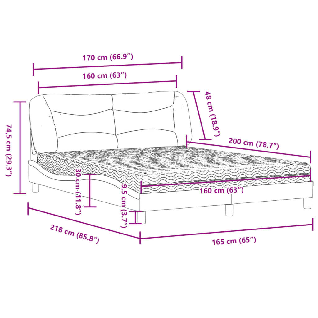 vidaXL Κρεβάτι με Στρώμα Μαύρο 160x200εκ.από Συνθετικό Δέρμα
