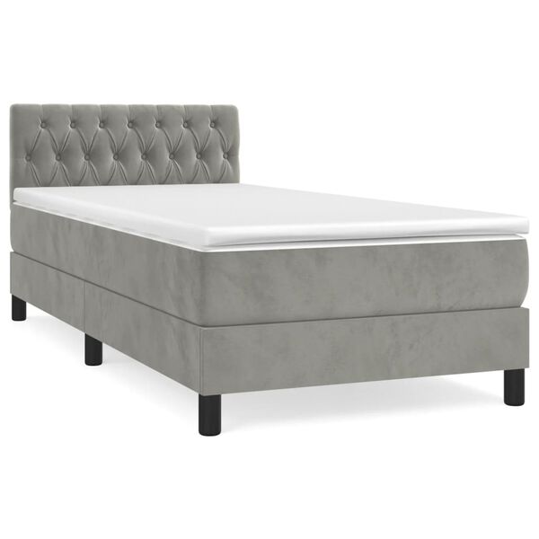 vidaXL Κρεβάτι Boxspring με Στρώμα Ανοιχτό Γκρι 90x200 εκ. Βελούδινο