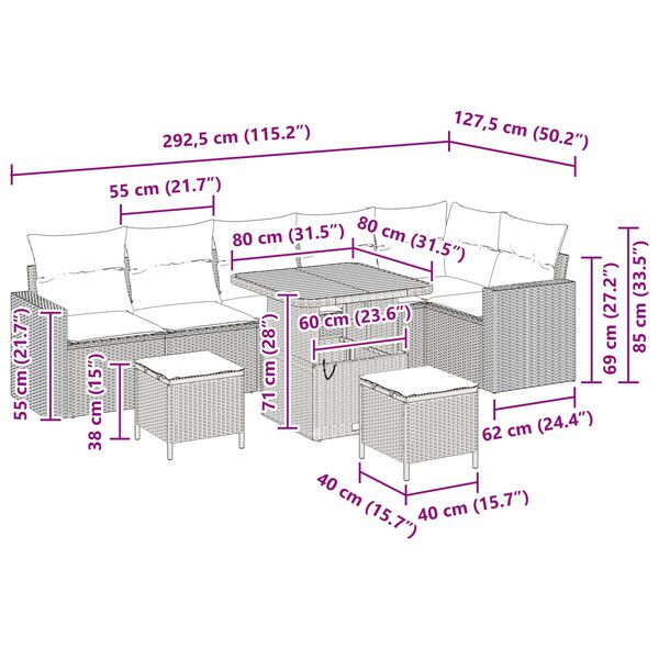 vidaXL Σετ Καναπέ Κήπου 9 pcs Μαύρο και κρεμ 80 x 80 x 71 cm