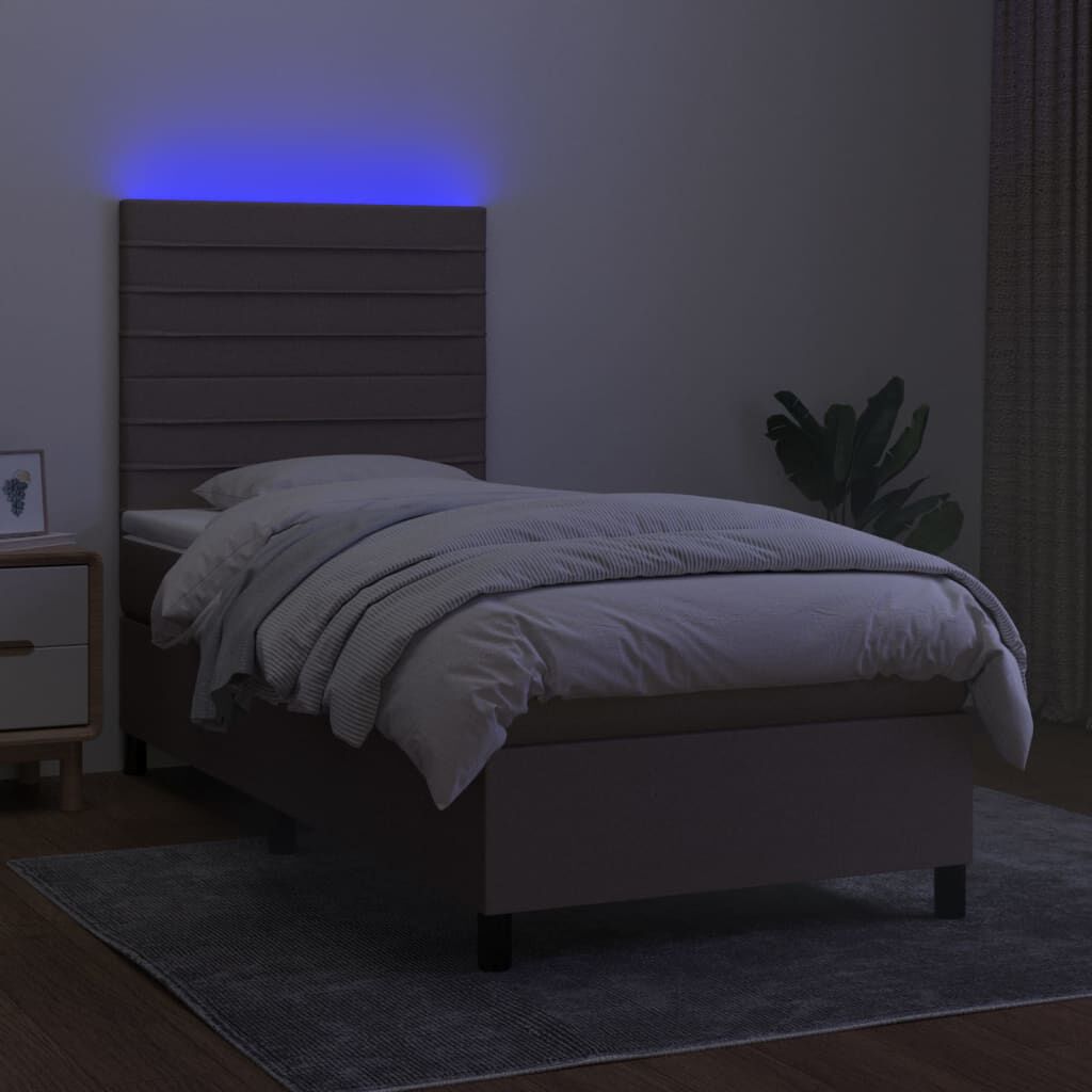 vidaXL Κρεβάτι Boxspring με Στρώμα & LED Taupe 90x200 εκ. Υφασμάτινο