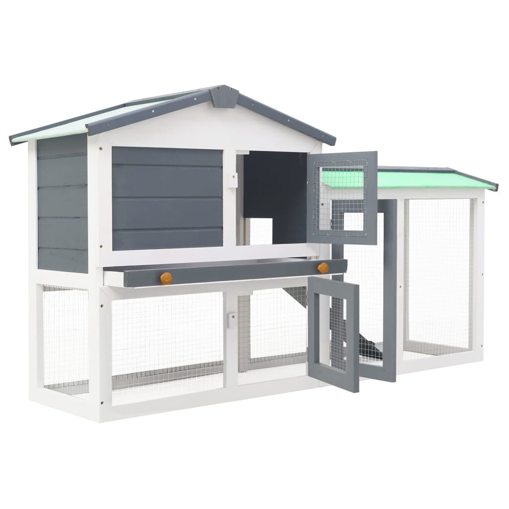 vidaXL Κλουβί Κουνελιών Μεγάλο Γκρι/Λευκό 145 x 45 x 84 εκ. Ξύλινο