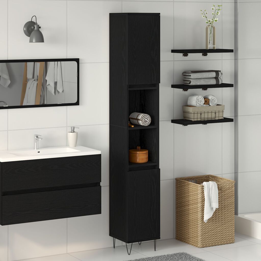vidaXL Ντουλάπα Μπάνιου Μαύρη Δρυς 30x30x190 εκ Κατασκευασμένο Ξύλο