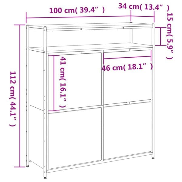 vidaXL Παπουτσοθήκη με 4 Ανακλ. Συρτάρια Γκρι Sonoma 100x34x112 εκ.