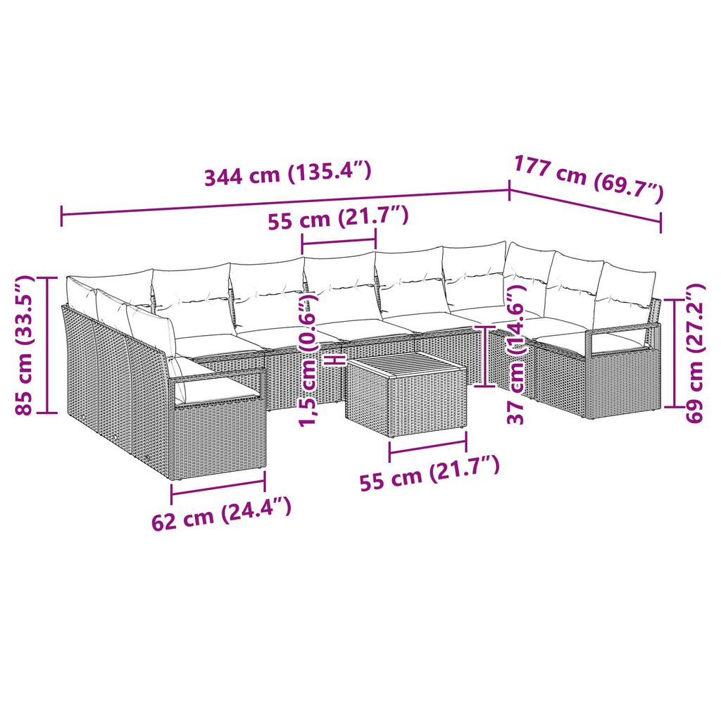 vidaXL Σετ Καναπέ Κήπου 11 pcs Γκρι