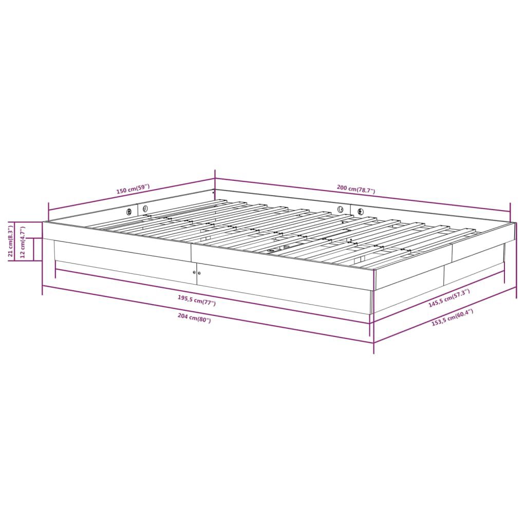 vidaXL Πλαίσιο Κρεβατιού Μαύρο 150 x 200 εκ. Μασίφ Ξύλο King Size