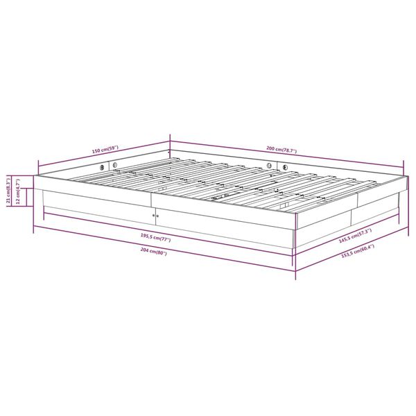vidaXL Πλαίσιο Κρεβατιού Μαύρο 150 x 200 εκ. Μασίφ Ξύλο King Size
