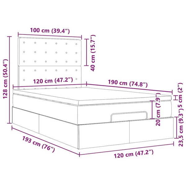 vidaXL Οθωμανικό κρεβάτι με στρώμα & LEDs Μαύρο 120x190cm Faux Leather