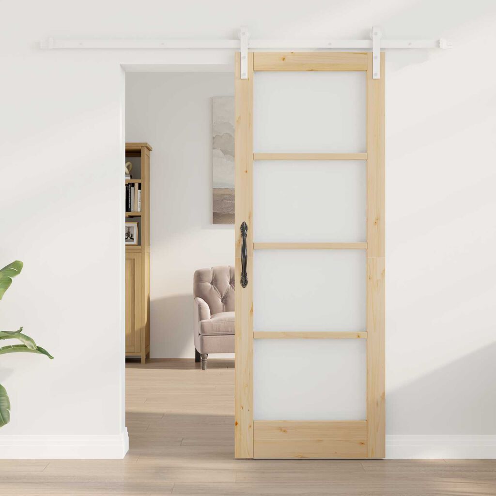 vidaXL Συρόμενη Πόρτα Καφέ 73.5 x 198.5 εκ. Μασίφ ξύλο πεύκου