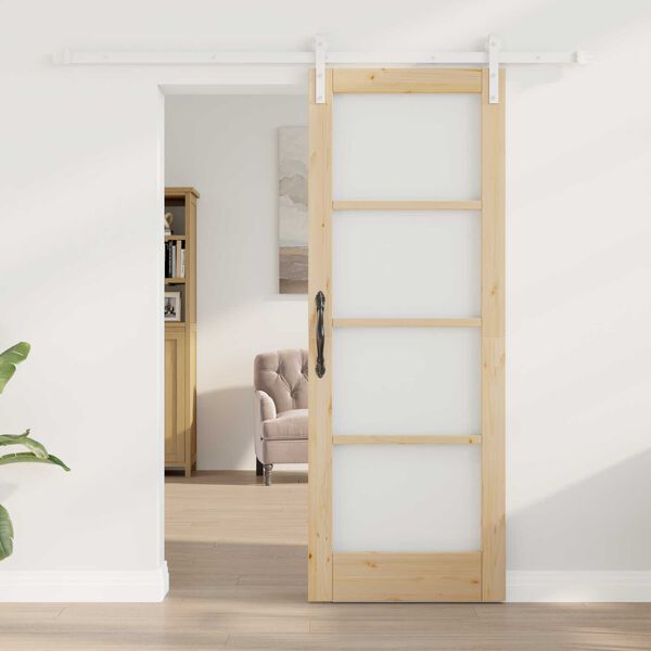 vidaXL Συρόμενη Πόρτα Καφέ 73.5 x 198.5 εκ. Μασίφ ξύλο πεύκου