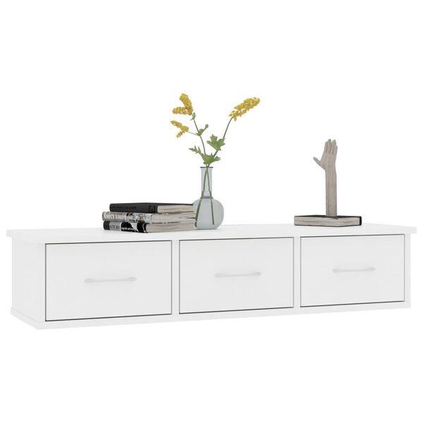 vidaXL Ράφι Τοίχου με Συρτάρια Λευκό 88 x 26 x 18,5 εκ. από Επεξ. Ξύλο
