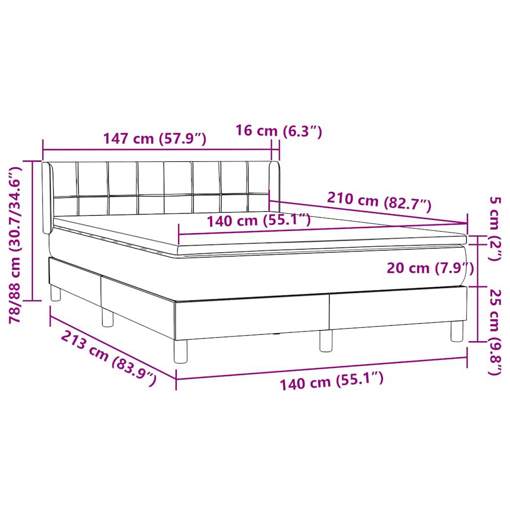 vidaXL Κρεβάτι Boxspring με Στρώμα Ροζ 140x210 εκ. Βελούδινο