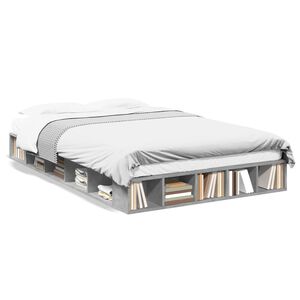vidaXL Πλαίσιο Κρεβατιού Γκρι Σκυροδέματος 135x190 εκ. Επεξεργ. Ξύλο