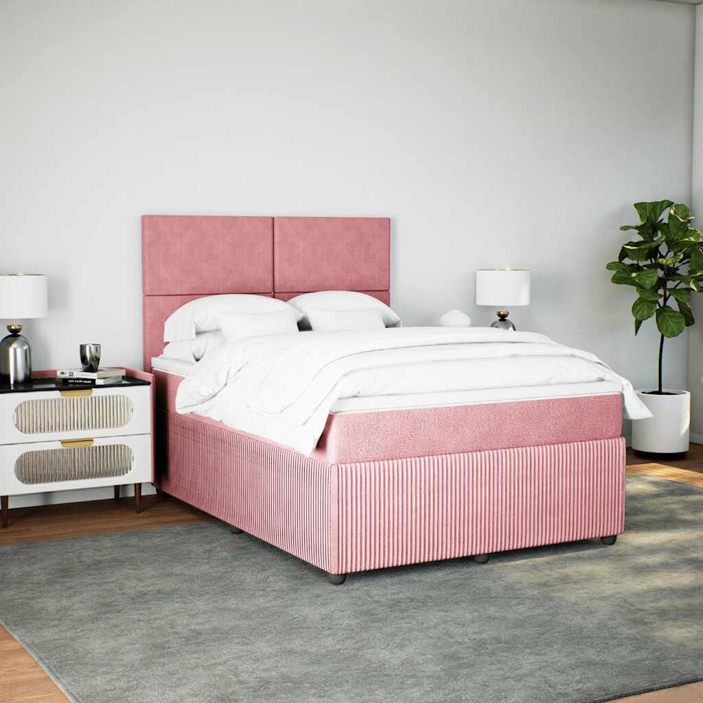 vidaXL Κρεβάτι Boxspring με Στρώμα Ροζ 140x200 εκ. Βελούδινο