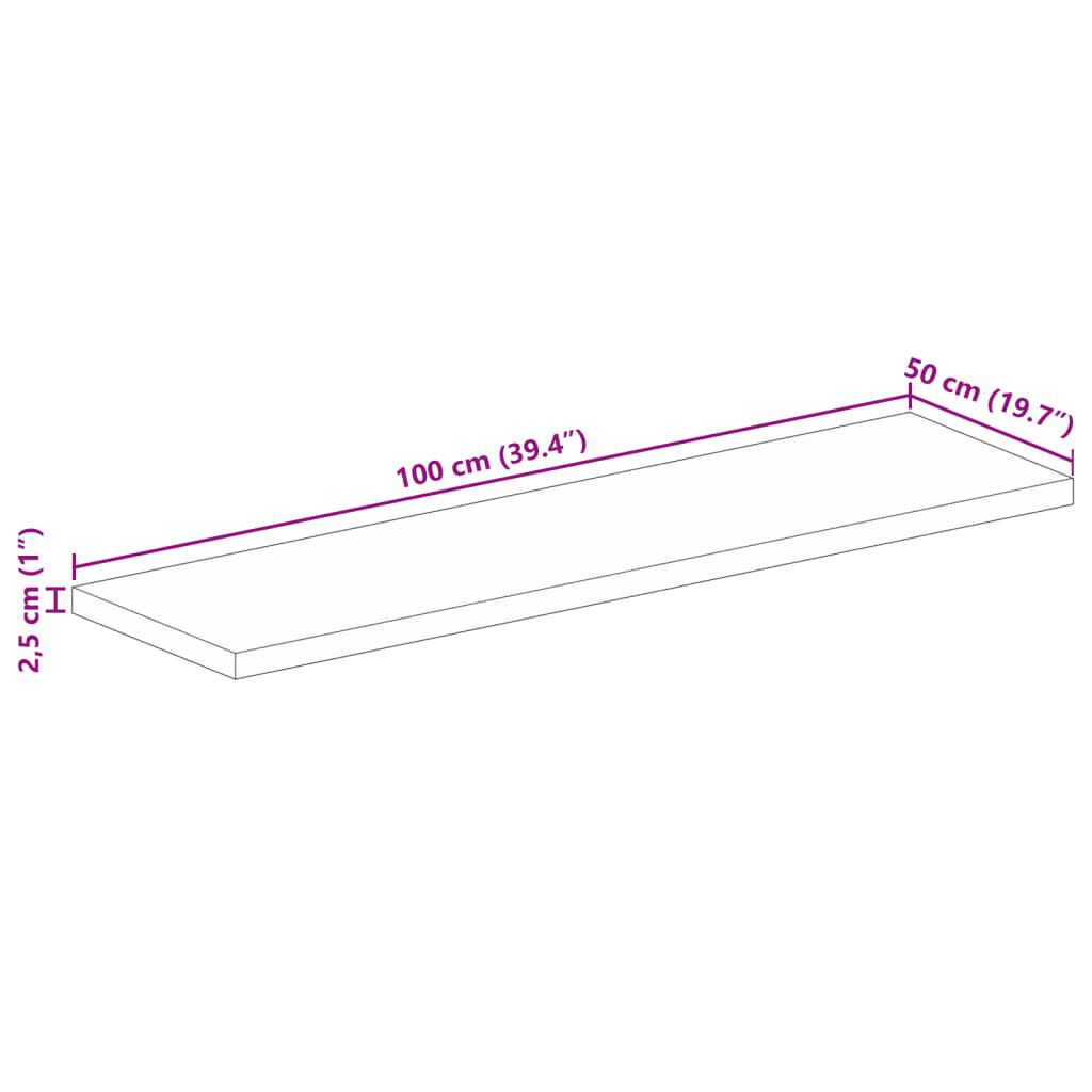 vidaXL Επιφάνεια Τραπεζιού Ορθογώνια 100x50x2,5 εκ. Μασίφ Ξύλο Μάνγκο