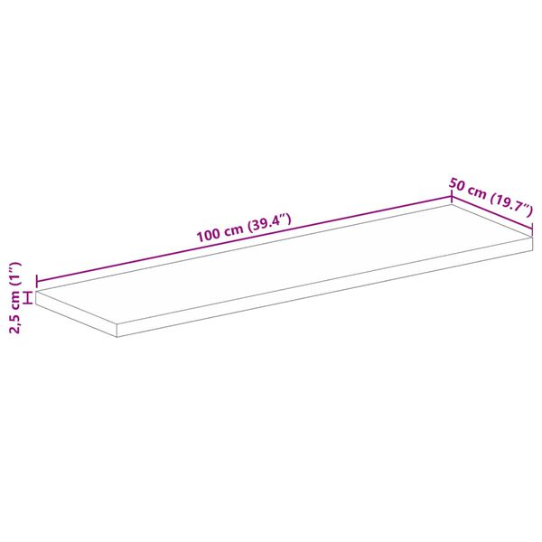vidaXL Επιφάνεια Τραπεζιού Ορθογώνια 100x50x2,5 εκ. Μασίφ Ξύλο Μάνγκο
