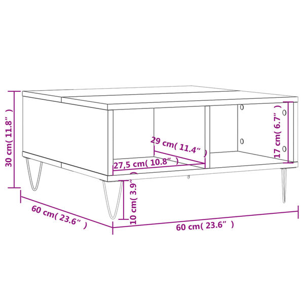 vidaXL Τραπεζάκι Σαλονιού Γυαλ. Λευκό 60x60x30 εκ. Επεξεργασμένο Ξύλο