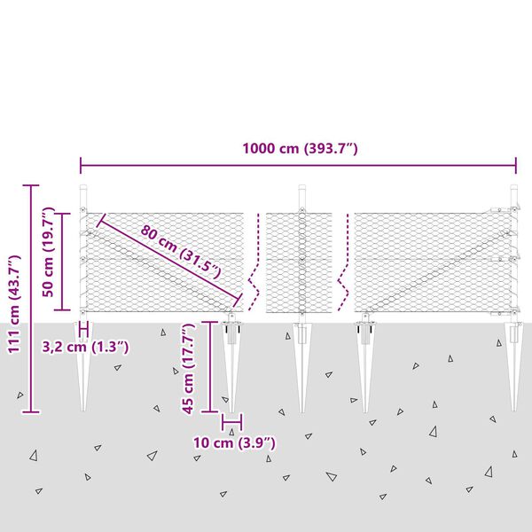 vidaXL Φράχτης με Στήλες. Ασημί 0.5 x 10 μ. Ατσάλι με επικάλυψη PVC