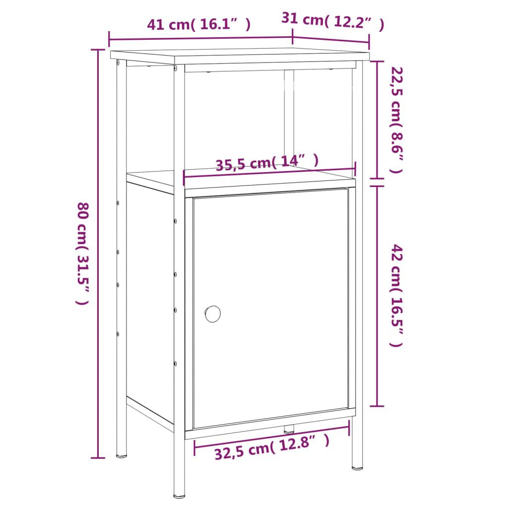 vidaXL Κομοδίνο Καπνιστή Δρυς 41 x 31 x 80 εκ. από Επεξεργασμένο Ξύλο