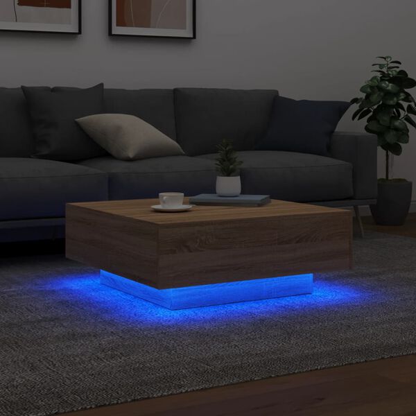 vidaXL Τραπεζάκι Σαλονιού με Φώτα LED Sonoma Δρυς 80 x 80 x 31 εκ.