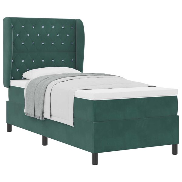 vidaXL Κρεβάτι Box Spring με Στρώμα Σκούρο Πράσινο 90x190 εκ. Βελούδο