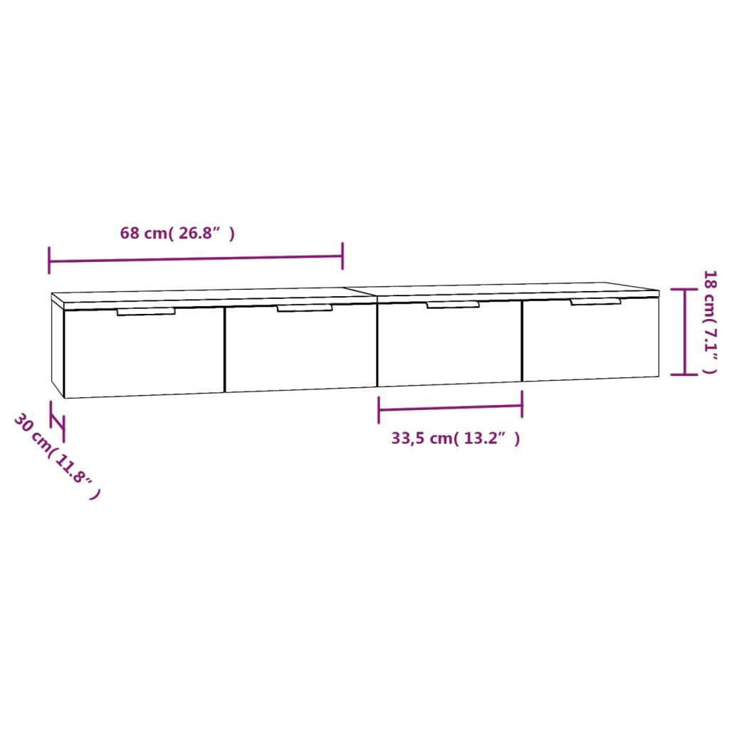 vidaXL Ντουλάπια Τοίχου 2 τεμ. Μαύρα 68x30x20 εκ. Επεξεργασμένο Ξύλο