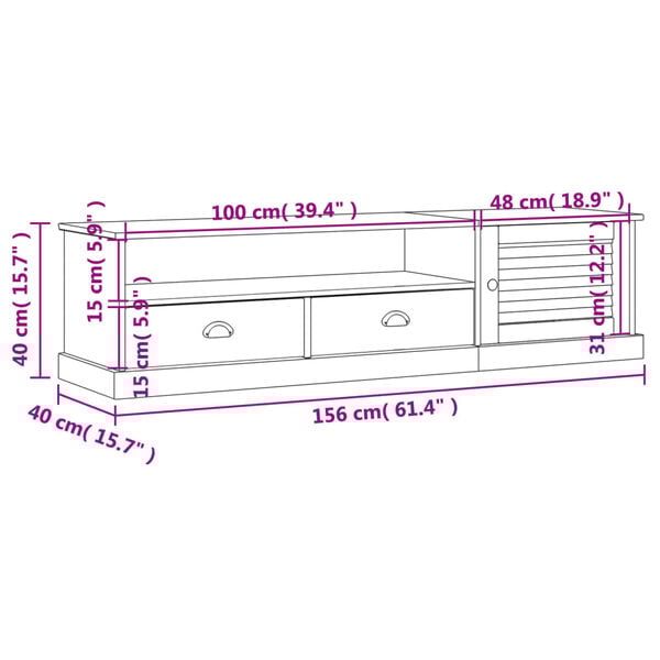 vidaXL Έπιπλο Τηλεόρασης VIGO Γκρι 156 x 40 x 40 εκ. Μασίφ Ξύλο Πεύκου