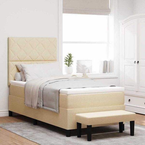 vidaXL Κρεβάτι με ελατήρια με στρώμα Κρεμ 90 x 190 cm ύφασμα
