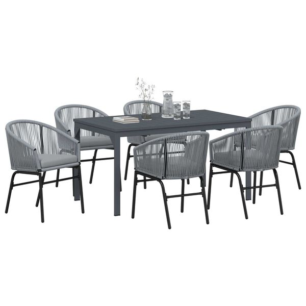 vidaXL Σετ τραπεζαρίας κήπου 7 pcs Γκρι Μεγάλο Μέταλλο & Ρατάν