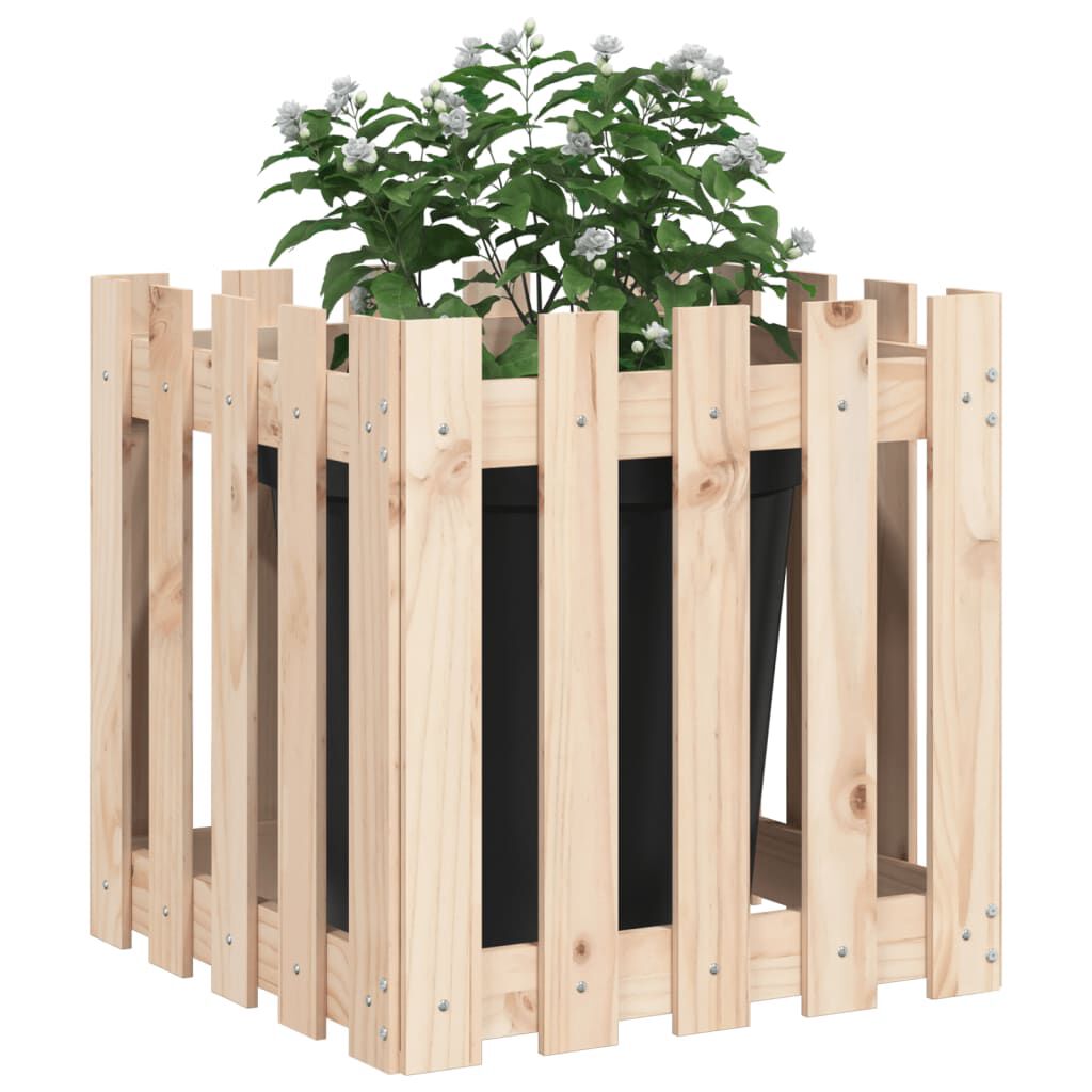 vidaXL Ζαρντινιέρα με Σχέδιο Φράχτη 50 x 50 x 50 εκ. Μασίφ Ξύλο Πεύκου