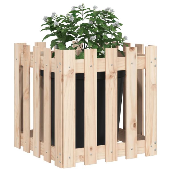 vidaXL Ζαρντινιέρα με Σχέδιο Φράχτη 50 x 50 x 50 εκ. Μασίφ Ξύλο Πεύκου