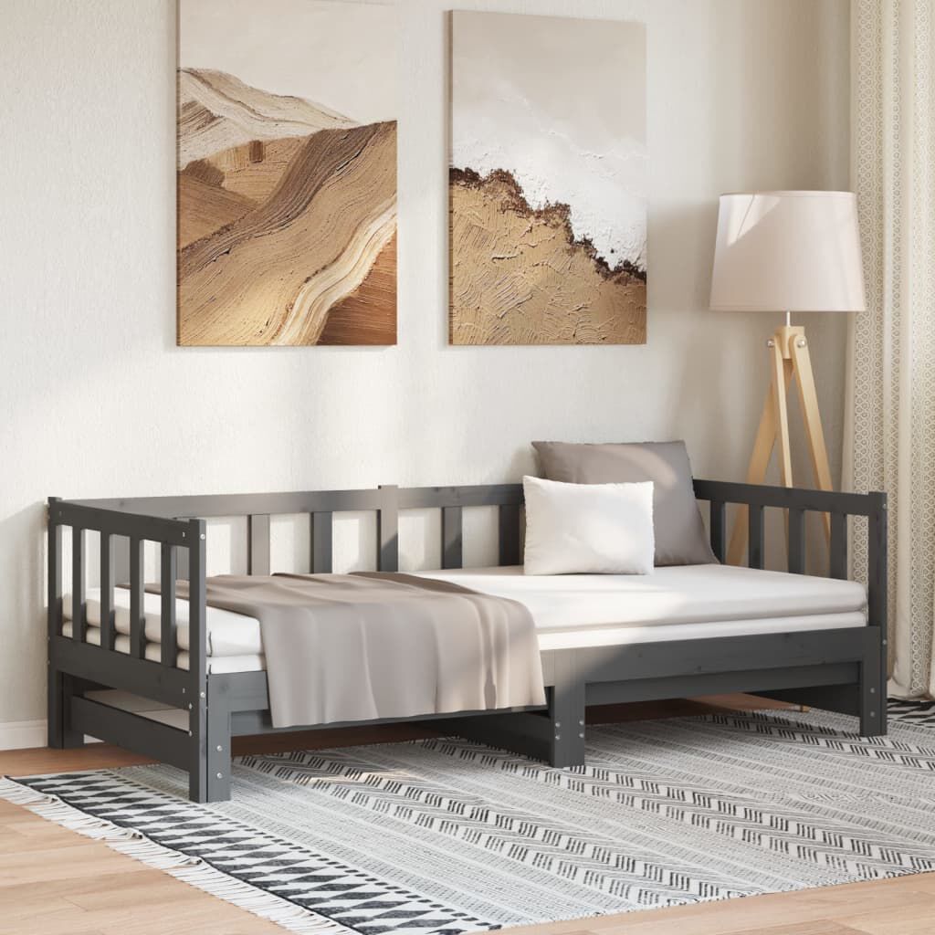 vidaXL Καναπές Κρεβάτι Γκρι 2 x (90 x 200) εκ. από Μασίφ Ξύλο Πεύκου