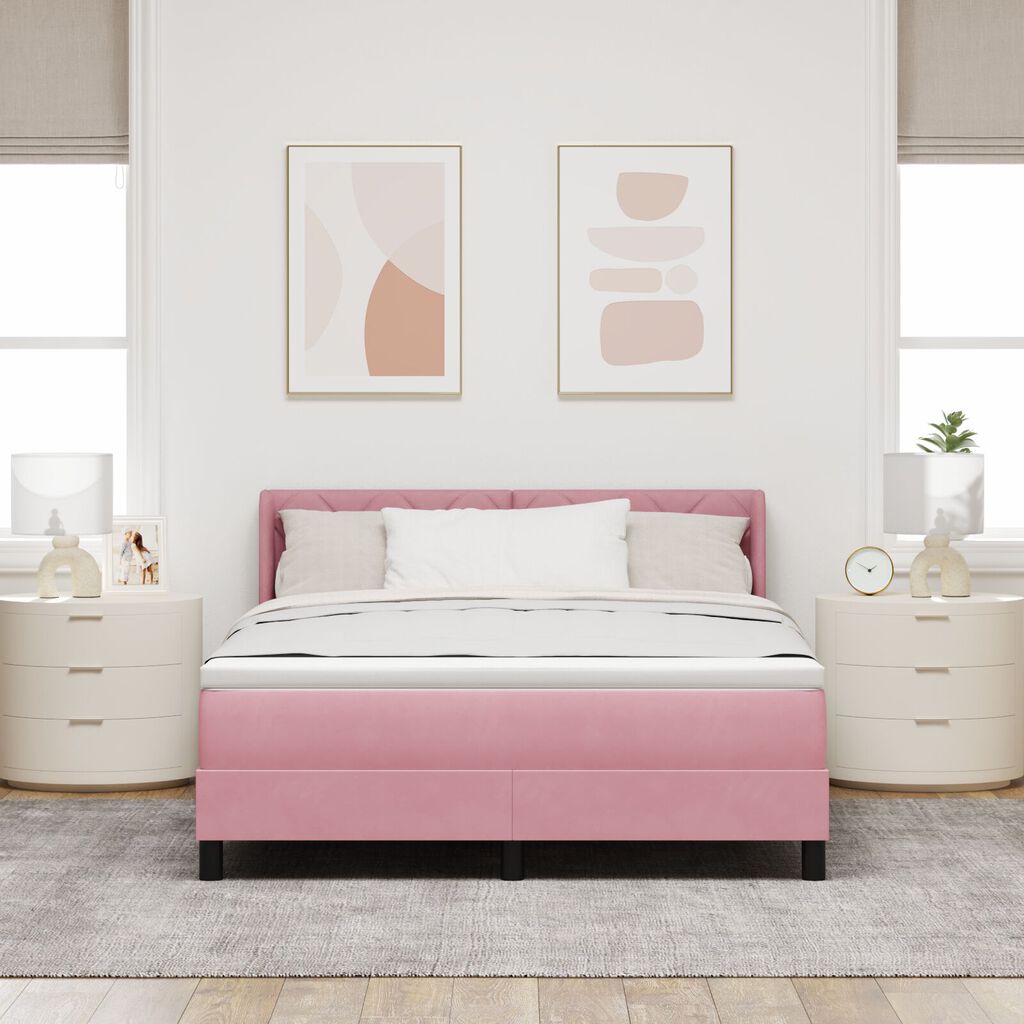 κρεβάτι Box Spring με στρώμα vidaXL Ροζ 160x200 εκ. βελούδο