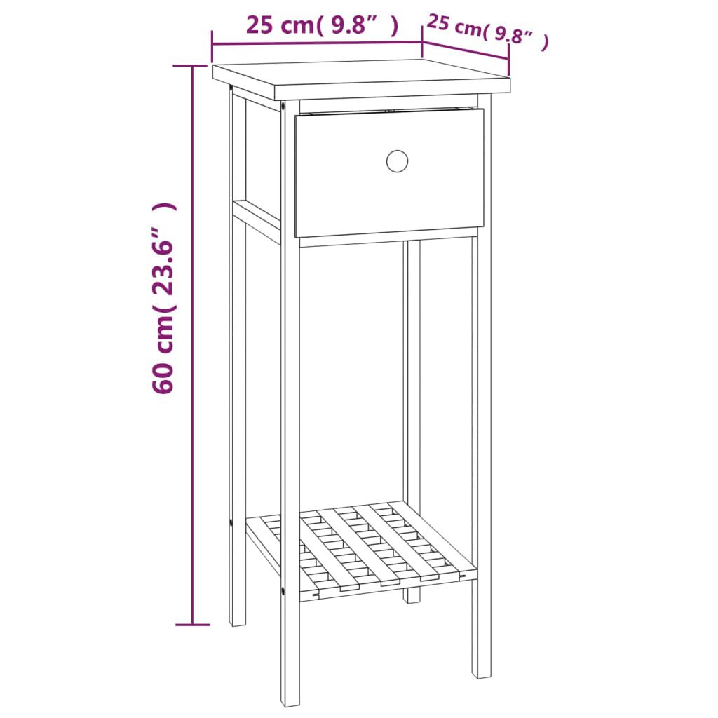 vidaXL Βοηθητικό Τραπέζι με Συρτάρι 25x25x60 εκ. Μασίφ Ξύλο Καρυδιάς