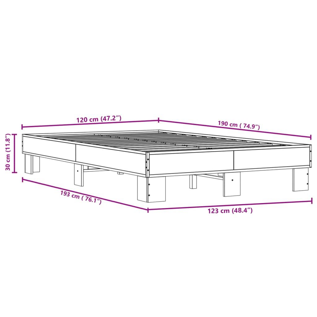 vidaXL Πλαίσιο Κρεβατιού Μαύρο 120x190 εκ. Επεξ. Ξύλο & Μέταλλο
