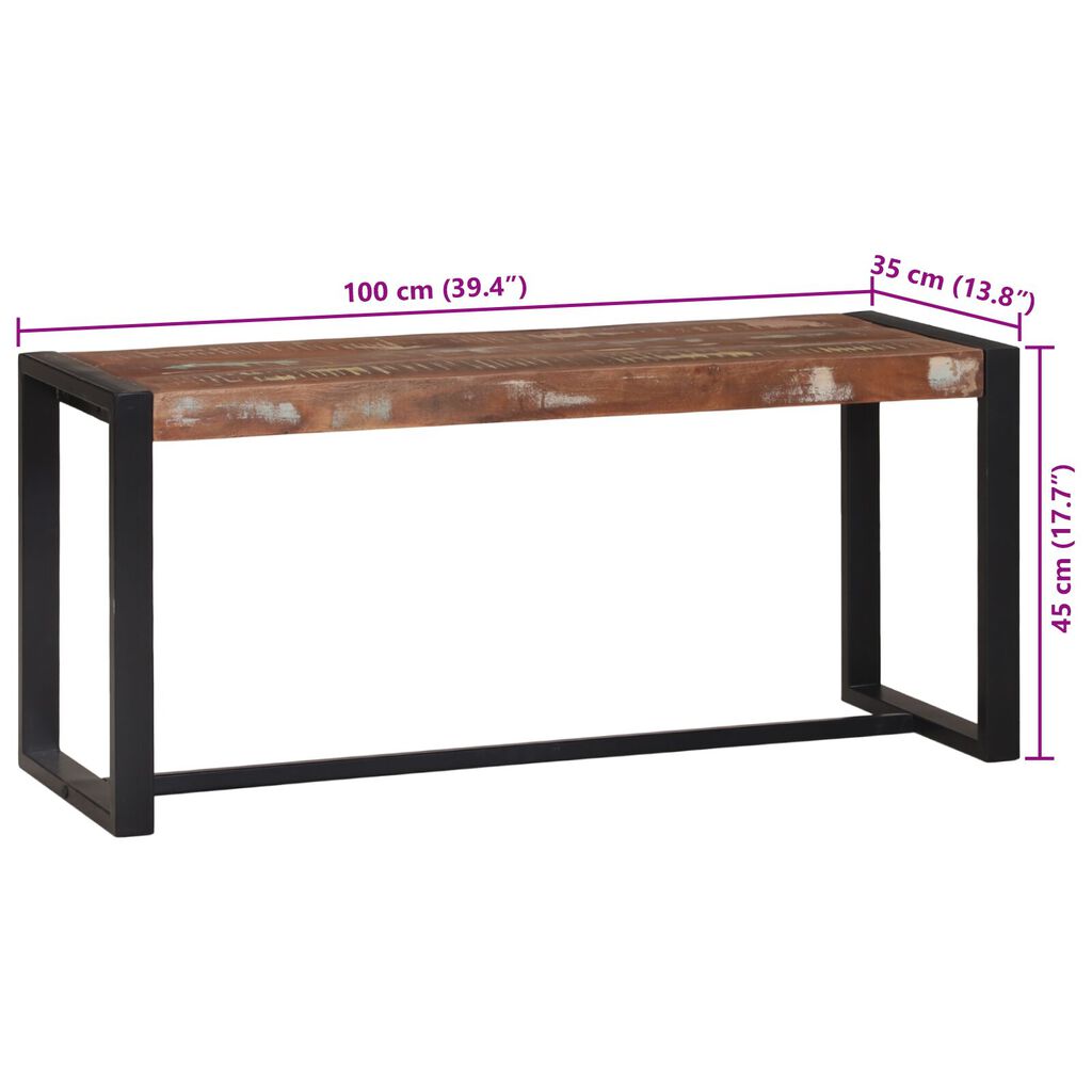 vidaXL Παγκάκι Πολύχρωμο 100x35x45 εκ Μασίφ Ξύλο Ανακυκλωμένο