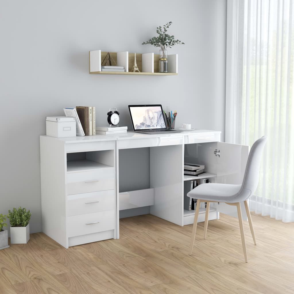 vidaXL Γραφείο Γυαλιστερό Λευκό 140 x 50 x 76 εκ. από Επεξ. Ξύλο