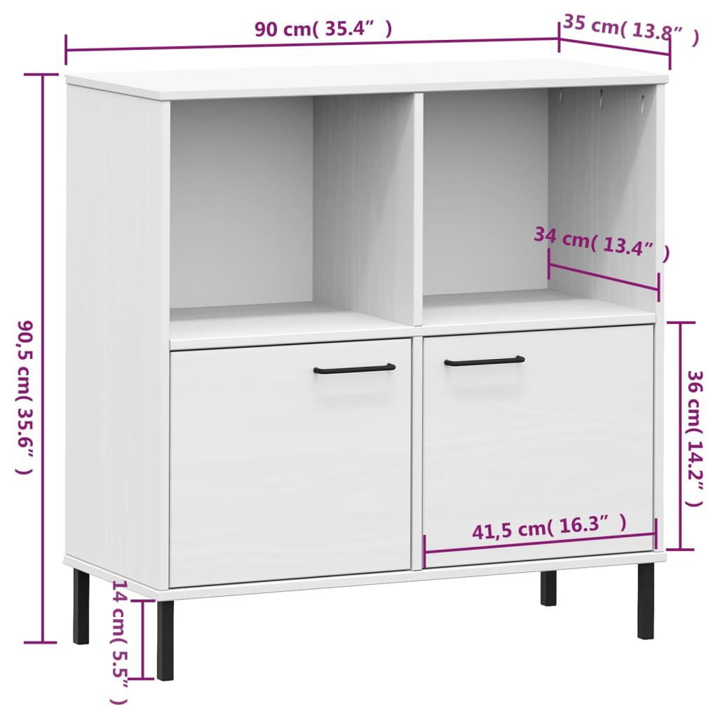 vidaXL Βιβλιοθήκη OSLO Λευκή 90x35x90,5 εκ. Μασίφ Ξύλο με Μετ. Πόδια
