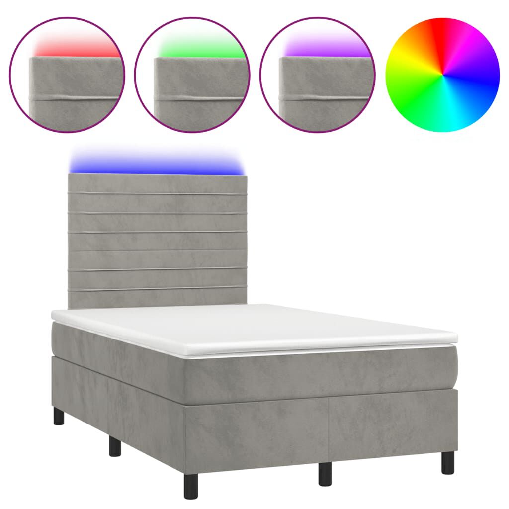 vidaXL Κρεβάτι Boxspring με Στρώμα & LED Αν.Γκρι 120x190εκ. Βελούδινο