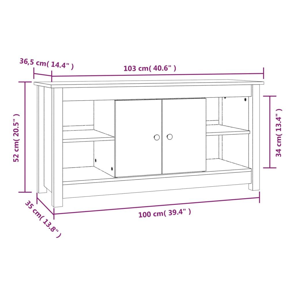 vidaXL Έπιπλο Τηλεόρασης Λευκό 103x36,5x52 εκ. από Μασίφ Ξύλο Πεύκου