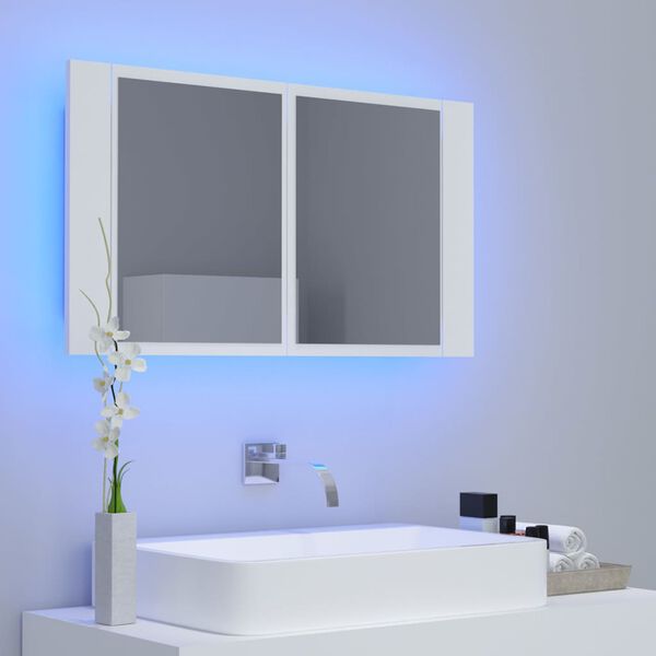 vidaXL Καθρέφτης Μπάνιου με Ντουλάπι LED Λευκός 80x12x45 εκ. Ακρυλικός