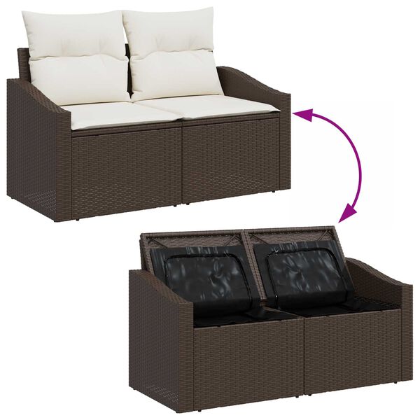 vidaXL Σετ Καναπέ Κήπου με αποθήκευση 9 pcs Καφέ Πολυ ράταν