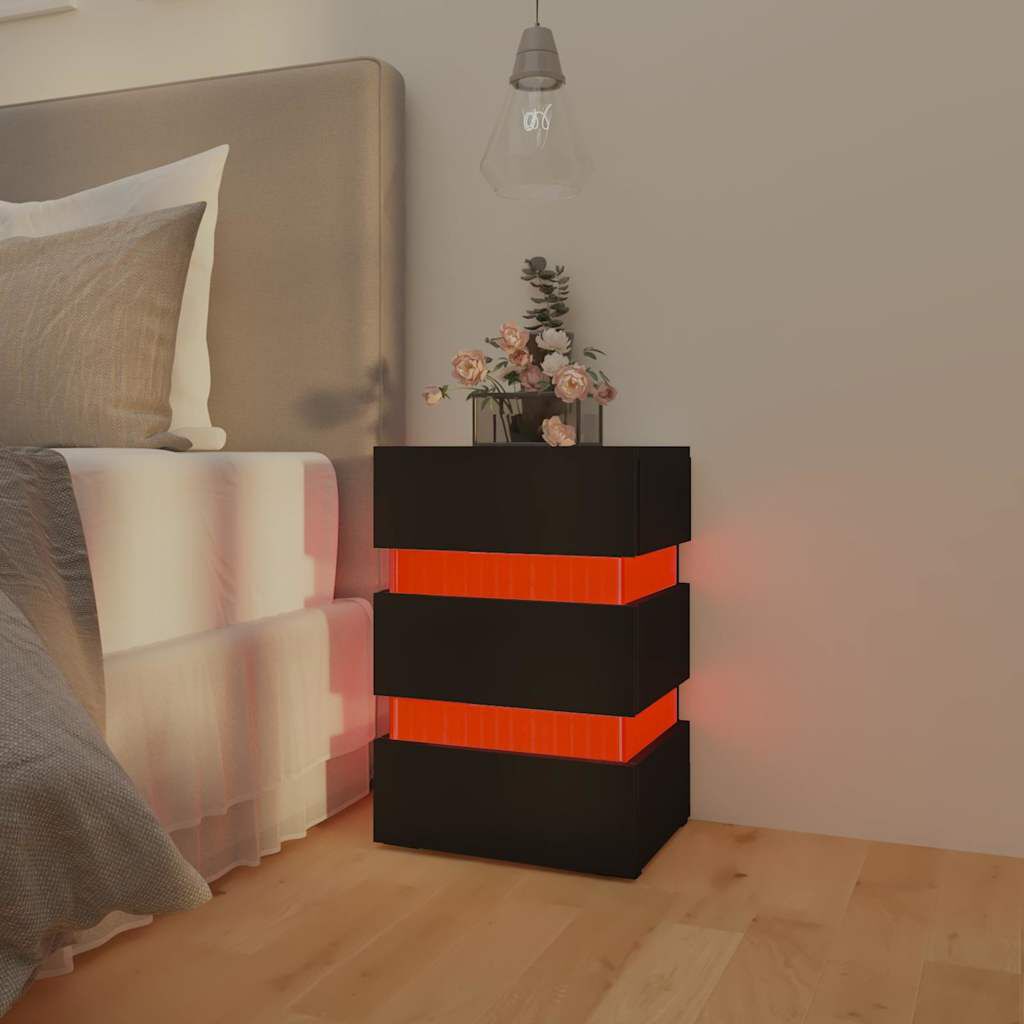 vidaXL Κομοδίνο με LED Μαύρο 45 x 35 x 67 εκ. από Επεξεργασμένο Ξύλο