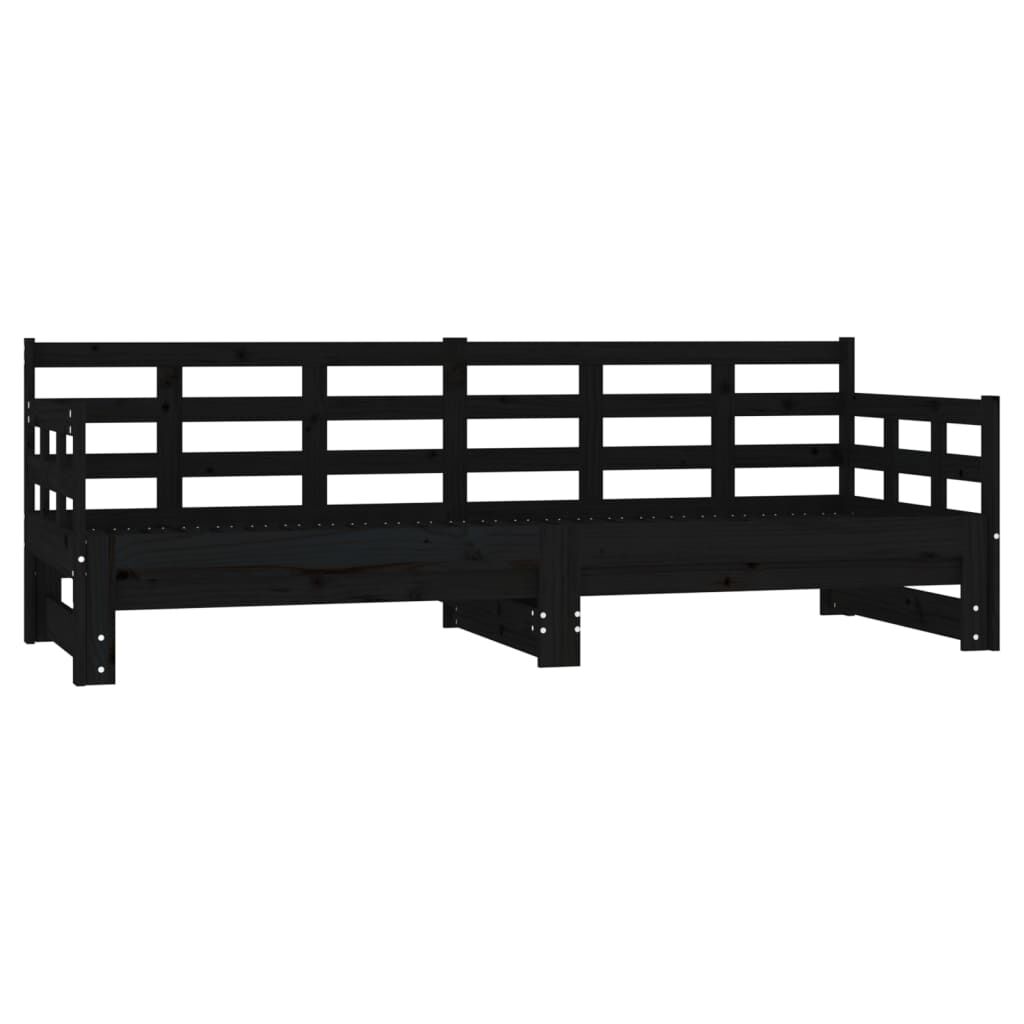 vidaXL Καναπές Κρεβάτι Συρόμενος Μαύρος 2x(90x200) εκ. από Μασίφ Πεύκο