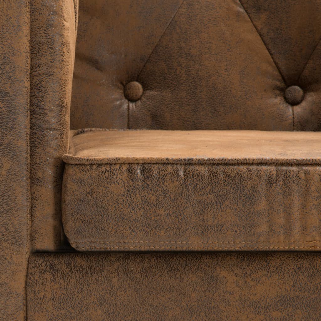 vidaXL Καναπές Διθέσιος Chesterfield Καφέ Ύφασμα με Σουέντ Εμφάνιση