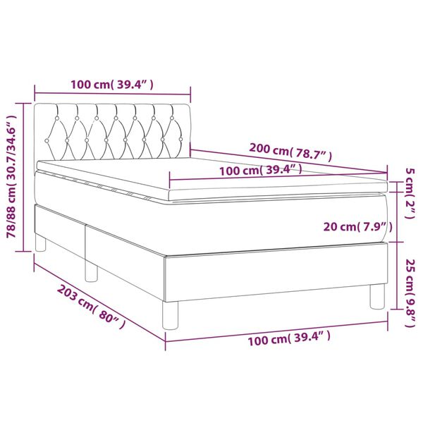 vidaXL Κρεβάτι Boxspring με Στρώμα & LED Ροζ 100x200 εκ. Βελούδινο